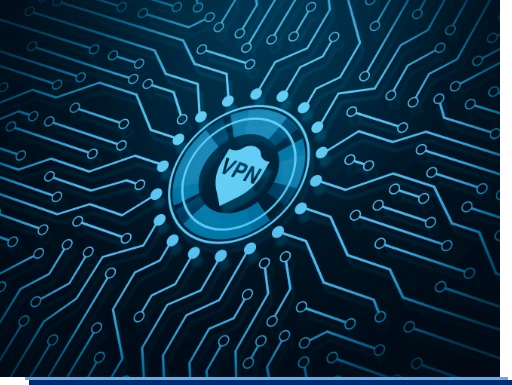 Eine 3D Illustration einer Computer Hauptplatine - in der Mitte befindet sich ein Schild in dem VPN geschrieben steht.